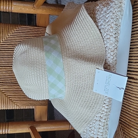 Rachael Zoe beach hat with green/white bow. main image 5